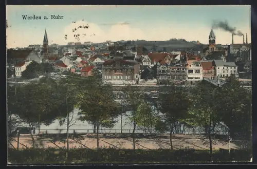 AK Werden a. Ruhr, Stadtansicht mit Ruhr und Kirche