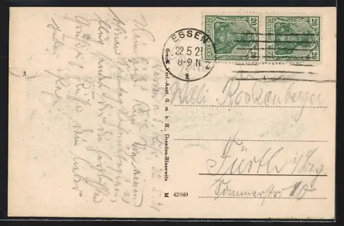 AK Werden a. Ruhr, Stadtansicht mit Ruhr und Kirche