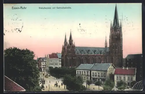 AK Essen-Ruhr, Viehoferplatz mit Gertrudiskirche