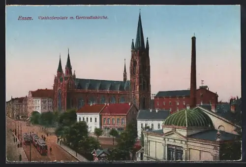 AK Essen, Viehhoferplatz m. Gertrudiskirche