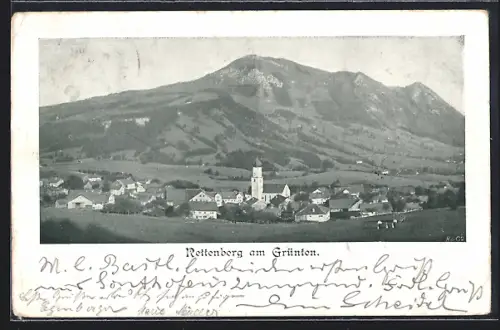 AK Rettenberg am Grünten, Ortsansicht mit Kirche und Bergpanorama