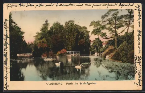 AK Oldenburg / O., Partie im Schlossgarten