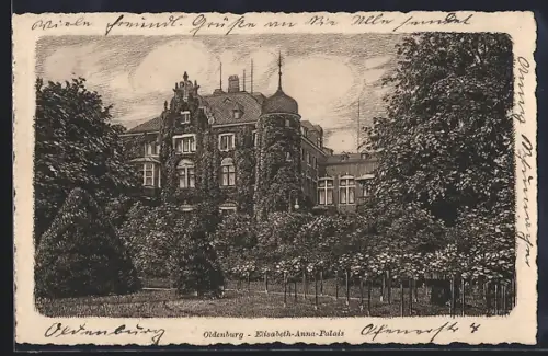 Künstler-AK Oldenburg / O., Partie am Elisabeth-Anna-Palais