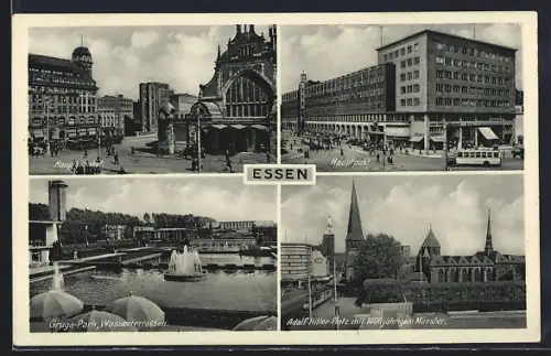 AK Essen, Hauptbahnhof, Hauptpost, Gruga-Park, Platz mit Münster