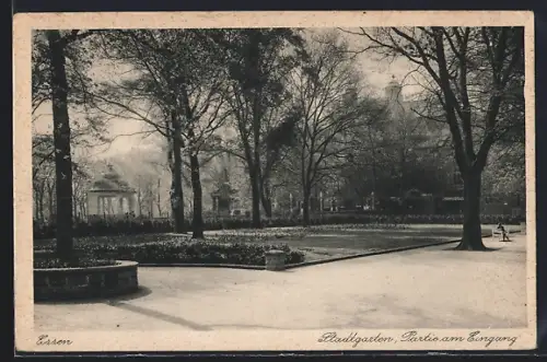 AK Essen, Stadtgarten, Partie am Eingang