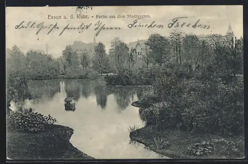 AK Essen a. d. Ruhr, Partie aus dem Stadtgarten