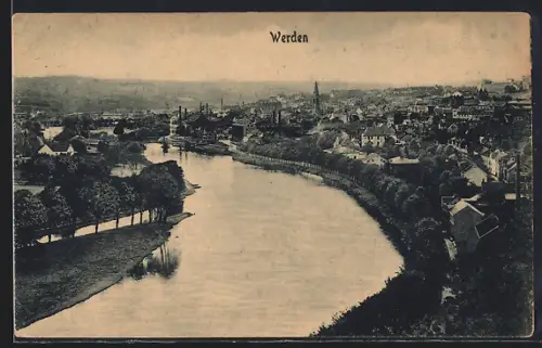 AK Werden, Panorama mit Flusslauf und Stadtansicht