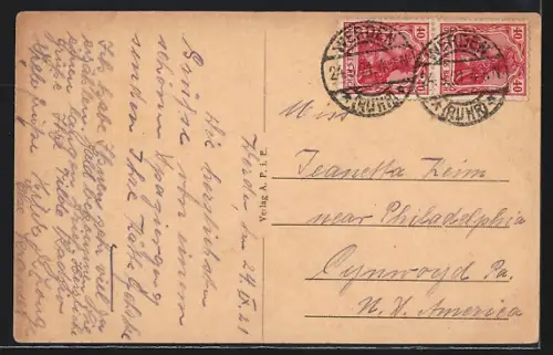 AK Werden, Panorama mit Flusslauf und Stadtansicht