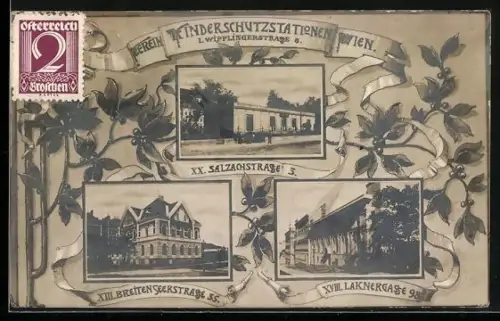 AK Wien, Verein Kinderschutzstationen, Wipplingerstrasse 8, Salzachstrasse 3, Breitenseerstrasse 35, Laknergasse 98