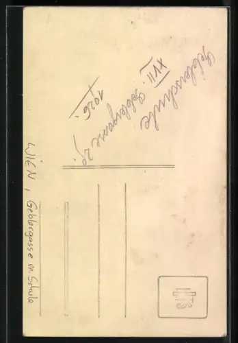 Foto-AK Wien, Geblergasse mit Schule