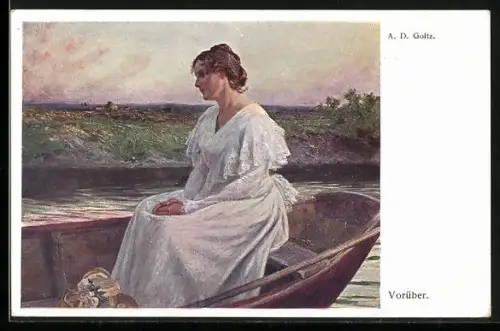 Künstler-AK Brüder Kohn (B.K.W.I) Nr. 1008: Frau im weissen Kleid im Boot