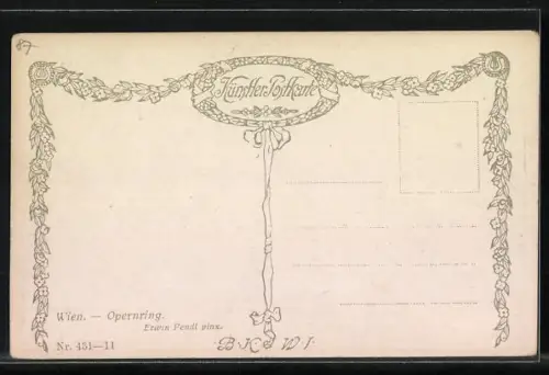 Künstler-AK Erwin Pendl: Wien, Partie am Opernring, Strassenbahn