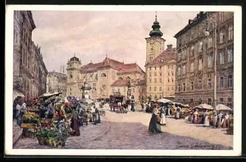 Künstler-AK Hans Götzinger: Wien, Freyung mit Schottenkirche