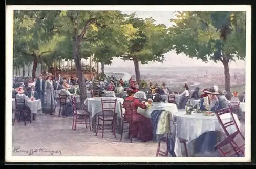 Künstler-AK Hans Götzinger: Wien, Kahlenberg, Gartenrestaurant