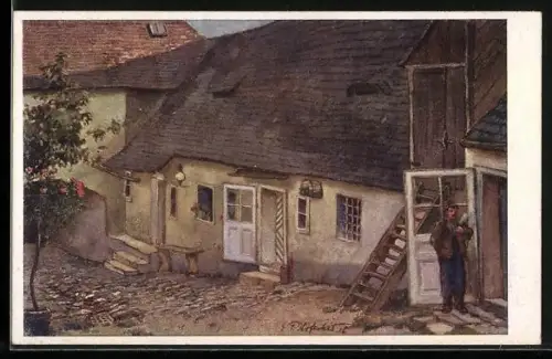 Künstler-AK E.F. Hofecker: Neustift am Walde, Alter Bauernhof