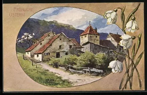 Künstler-AK August Splitgerber: Häusergruppe im Gebirge