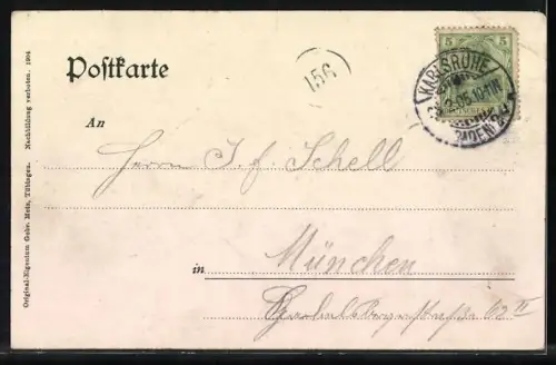 AK Karlsruhe, Marktplatz mit Kaiserstrasse und Strassenbahn