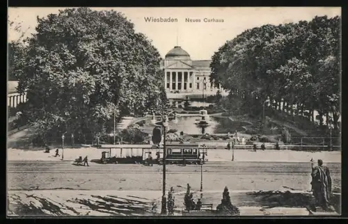 AK Wiesbaden, Strassenbahn vor dem Neuen Curhaus