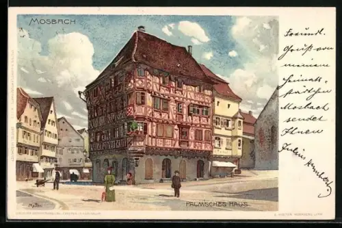 Künstler-AK Karl Mutter: Mosbach / Baden, Strassenpartie am Palm'schen Haus