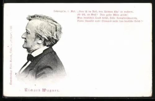 AK Richard Wagner, Seitenportrait und Zitat aus Lohengrin