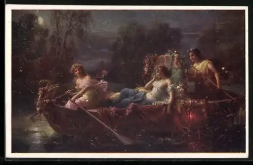 Künstler-AK Hans Zatzka: Abendzauber, Mädchen bei einer Bootspartie