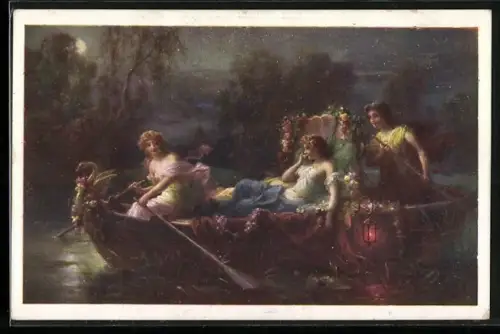 Künstler-AK Hans Zatzka: Abendzauber, Mädchen bei einer Bootspartie