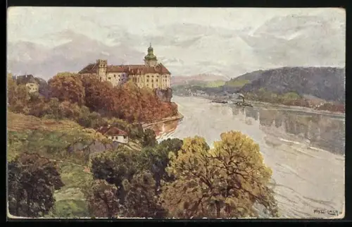 Künstler-AK Fritz Lach: Persenbeug, Schloss, Geburtsstätte von Sr. Majestät Kaiser Karl I.