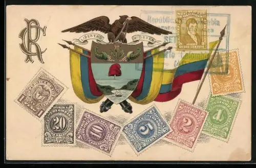 AK Kolumbien, Briefmarken und Wappen