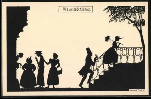 Künstler-AK Elsbeth Forck: Kleinstadtklatsch, Schattenbild