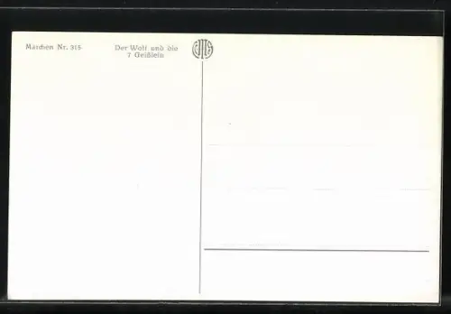 Künstler-AK P. Hey: Der Wolf und die 7 Geisslein, Geissenmutter verlässt das Haus, Wolf erschreckt Geisslein im Haus