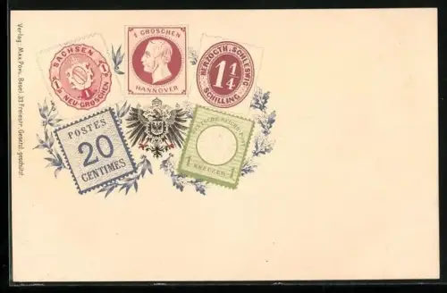 AK Deutsche Briefmarken, Reichsadler