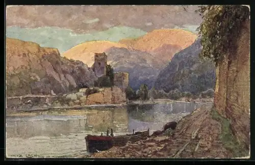 Künstler-AK Fritz Lach: St. Michael a. d. Donau, Nibelungenweg, Panorama