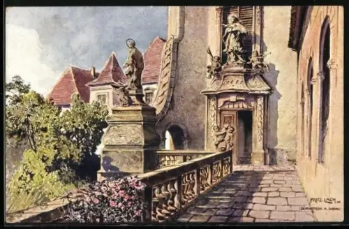 Künstler-AK Fritz Lach: Dürnstein an der Donau, Schönes Mauerwerk eines Hauses