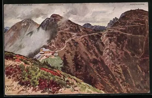 Künstler-AK Kochel, Blick auf den Heimgarten, Martinskopf u. Herzogstand