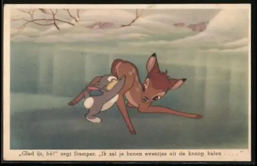 AK Bambi und Klopfer schlittern über das Eis, Comic