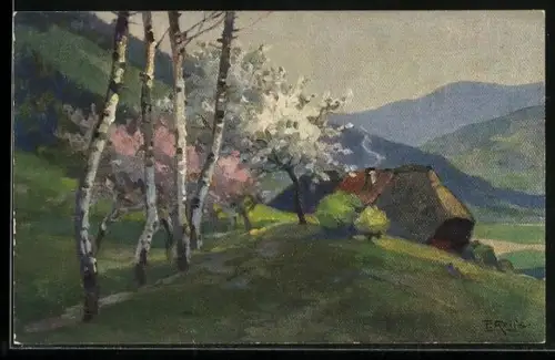 Künstler-AK Fritz Reiss: Frühling im Schwarzwald, Abendstimmung