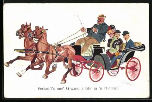 Künstler-AK Fritz Schönpflug: Verkaufts mei Gwand, i fahr in n Himmel, Karikatur