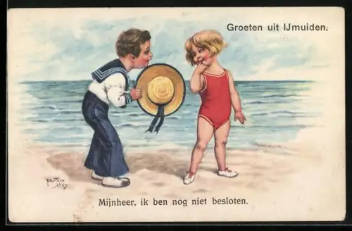 Künstler-AK A. Thiele: zwei Kinder am Meer