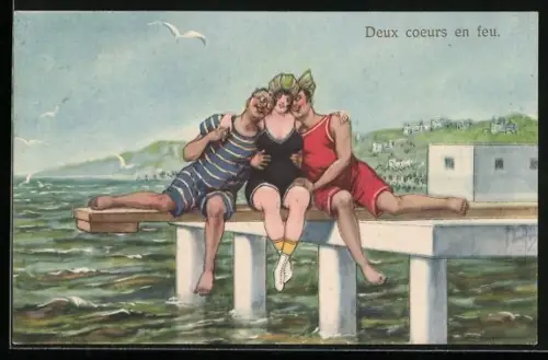 Künstler-AK A. Thiele: Männer mit Frau auf einem Steg