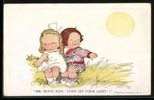 Künstler-AK sign. Wiedenheim: Pärchen auf einer Wiese bei Sonnenschein