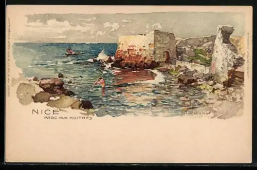 Künstler-Lithographie Manuel Wielandt: Nice, Parc aux huitres