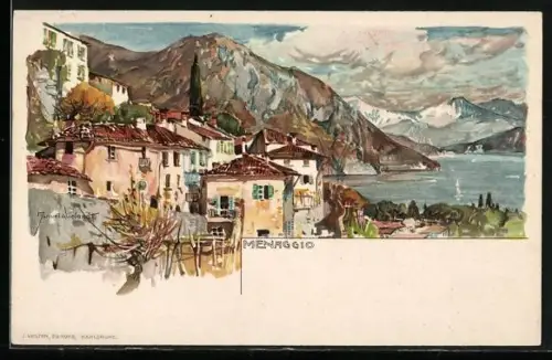 Künstler-AK Manuel Wielandt: Menaggio, Teilansicht mit Landschaftsblick
