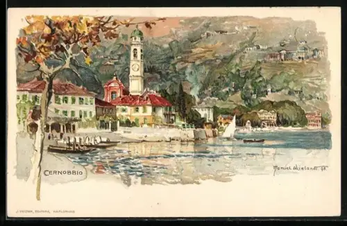 Künstler-AK Manuel Wielandt: Cernobbio, Ortsansicht