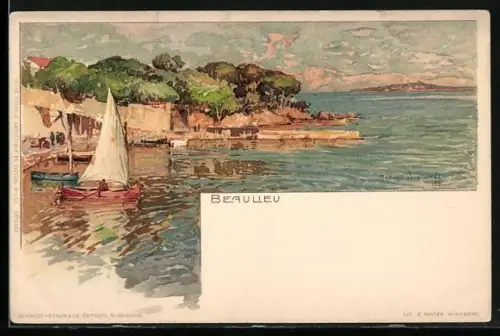 Künstler-AK Manuel Wielandt: Beaulieu, Boote im Hafen