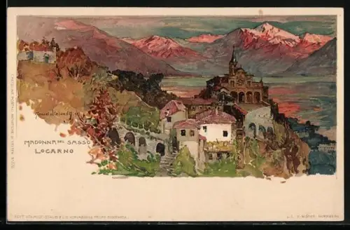 Künstler-AK Manuel Wielandt: Locarno, Panorama des Ortes