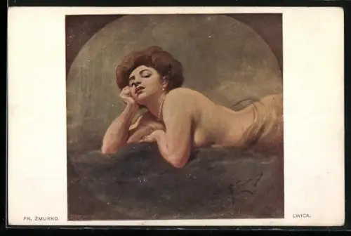 Künstler-AK Franciszek Zmurko: Lwika, Halbnackte Frau auf einer Liege