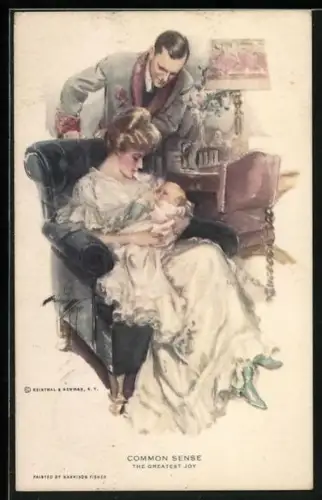 Künstler-AK Harrison Fisher: Common Sense - The Greatest Joy, Junge Familie