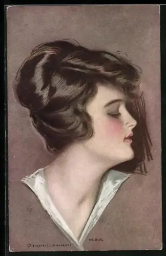 Künstler-AK Harrison Fisher: Portrait Dunkelhaarige Frau