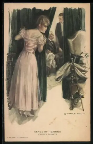 Künstler-AK Harrison Fisher: Anxious Moments, Sense of Hearing, Das Gehör