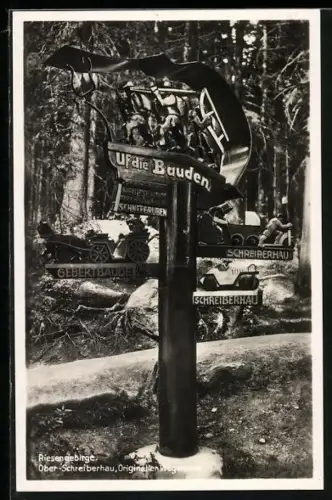 AK Schreiberhau, origineller Wegweiser